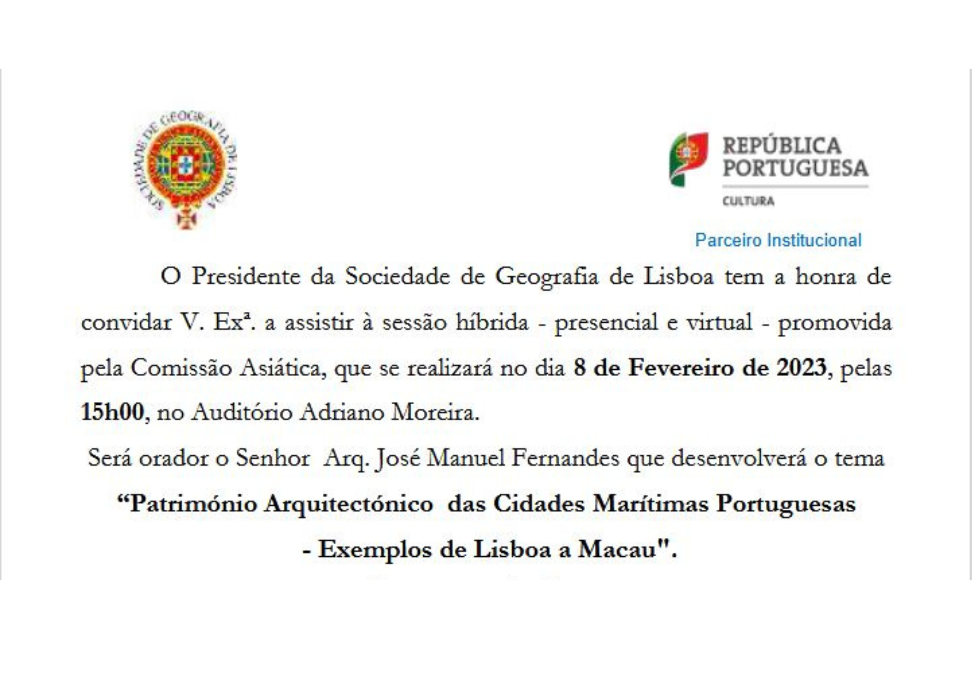 Webinar com o Professor Arq. José Manuel Fernandes, dia 8 de fevereiro, 15h (via zoom) 
