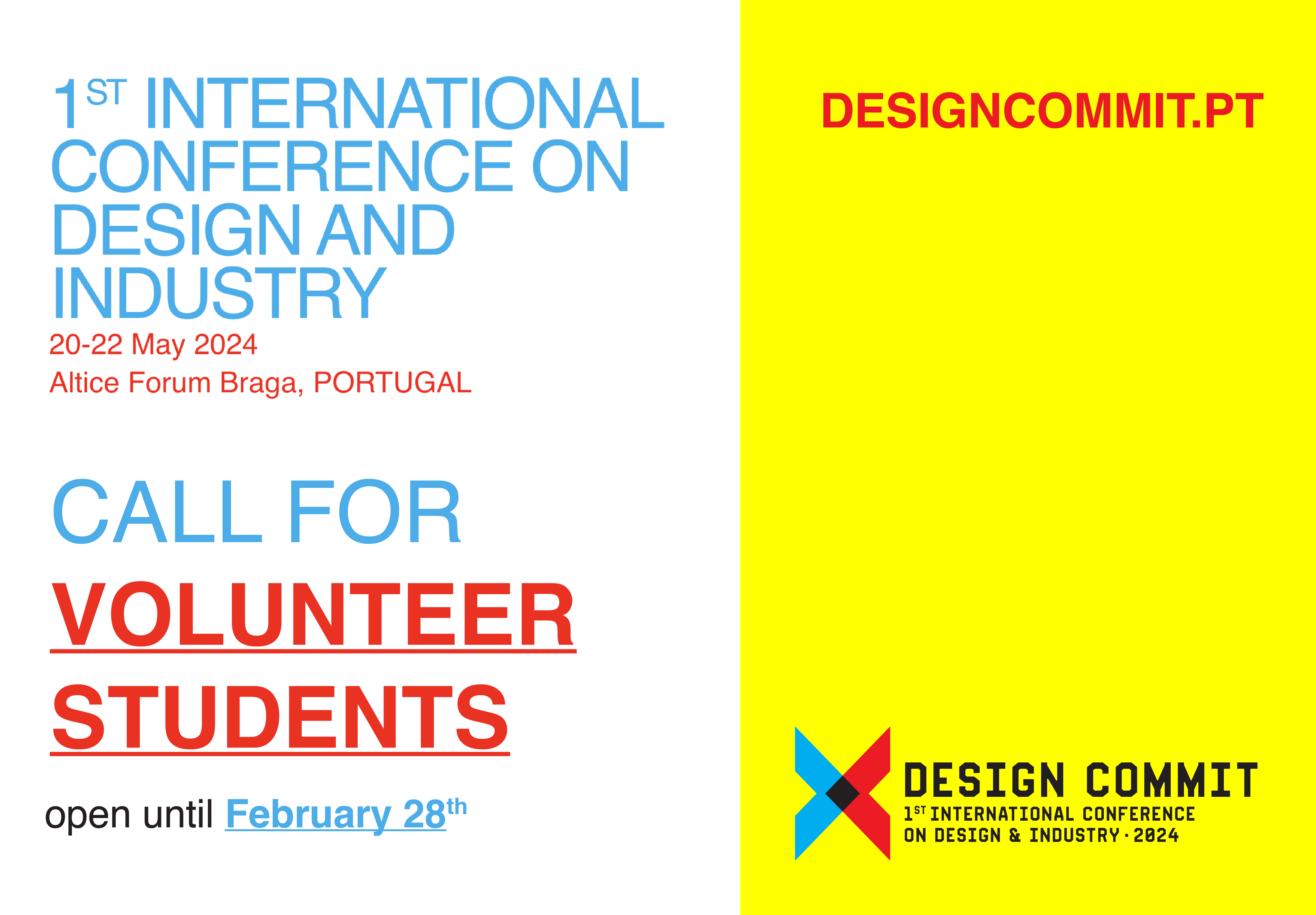 Estão abertas as candidaturas para o Programa de Estudantes Voluntários da conferência DESIGN COMMIT  até dia 28 de fevereiro