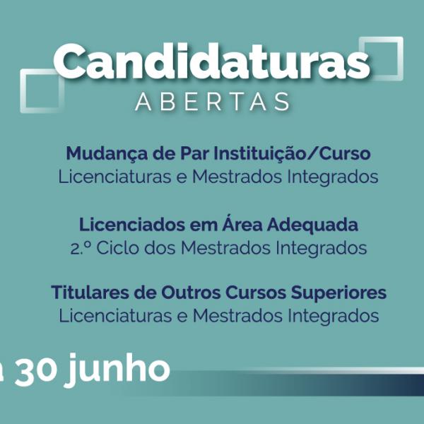 Candidaturas abertas até 30 de junho para Titulares de cursos Superiores, Licenciatura Adequada e Mudança de Curso/par instituição