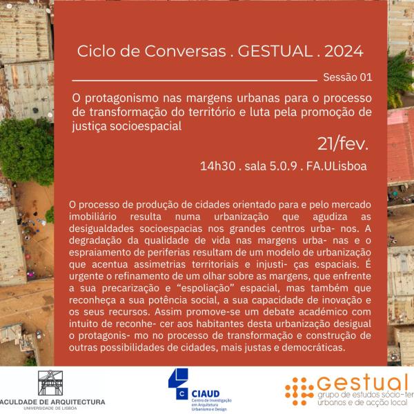 Ciclo de Conversas - sessão 01 Margens Urbanas, dia 21 de fevereiro às 14h30, na sala 5.0.9, na FA.ULisboa 