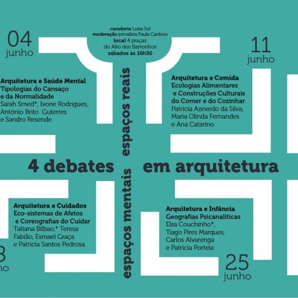 Ciclo de Debates em Arquitectura e Saúde Mental — Espaços Mentais | Espaços Reais, dias 4, 11, 18 e 25 de junho, Alto dos Barronhos