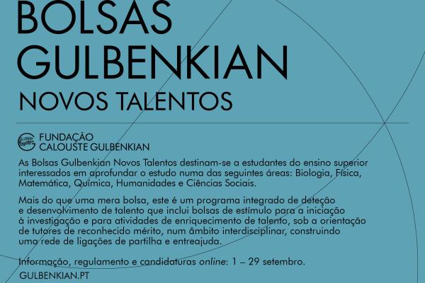 Concurso a bolsas Gulbenkian Novos Talentos, até 29 de setembro 