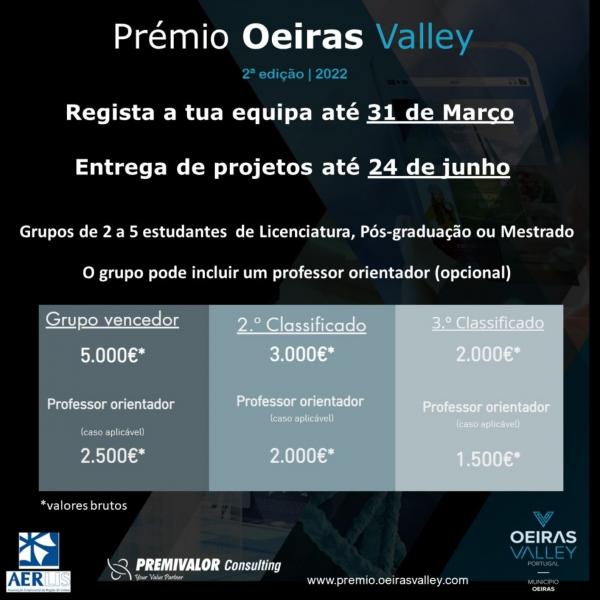 Estão Abertas até 31 de março as inscrições para a 2.ª edição do Prémio Oeiras Valley, a entrega de projeto é até 24 de junho